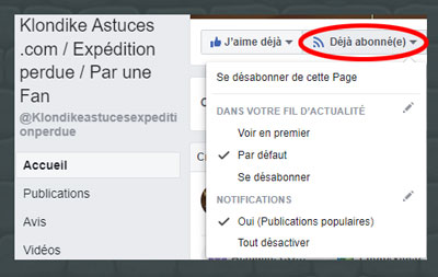 Abonnement et Notifications d'une Page Facebook
